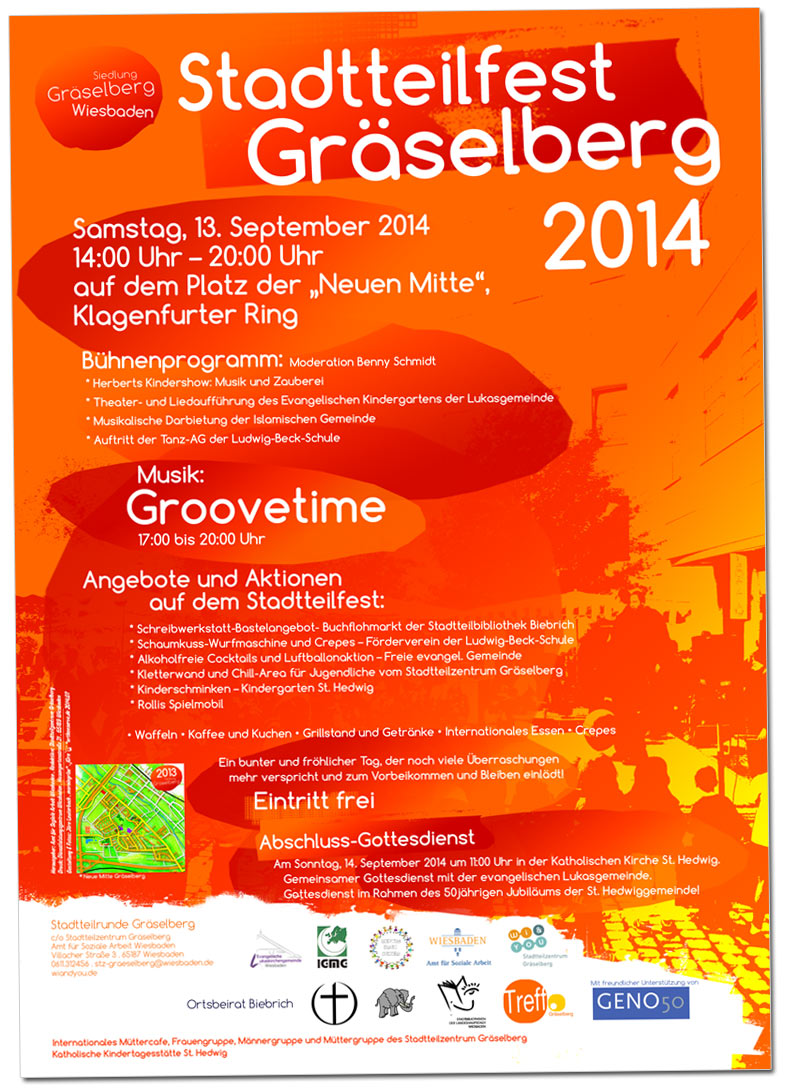 Plakat und Flyer Stadtteilfest Gräselberg 2014 